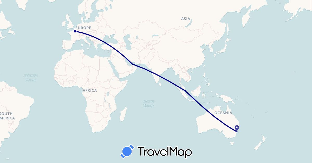 TravelMap itinerary: driving in United Arab Emirates, Australia, France, Singapore (Asia, Europe, Oceania)
